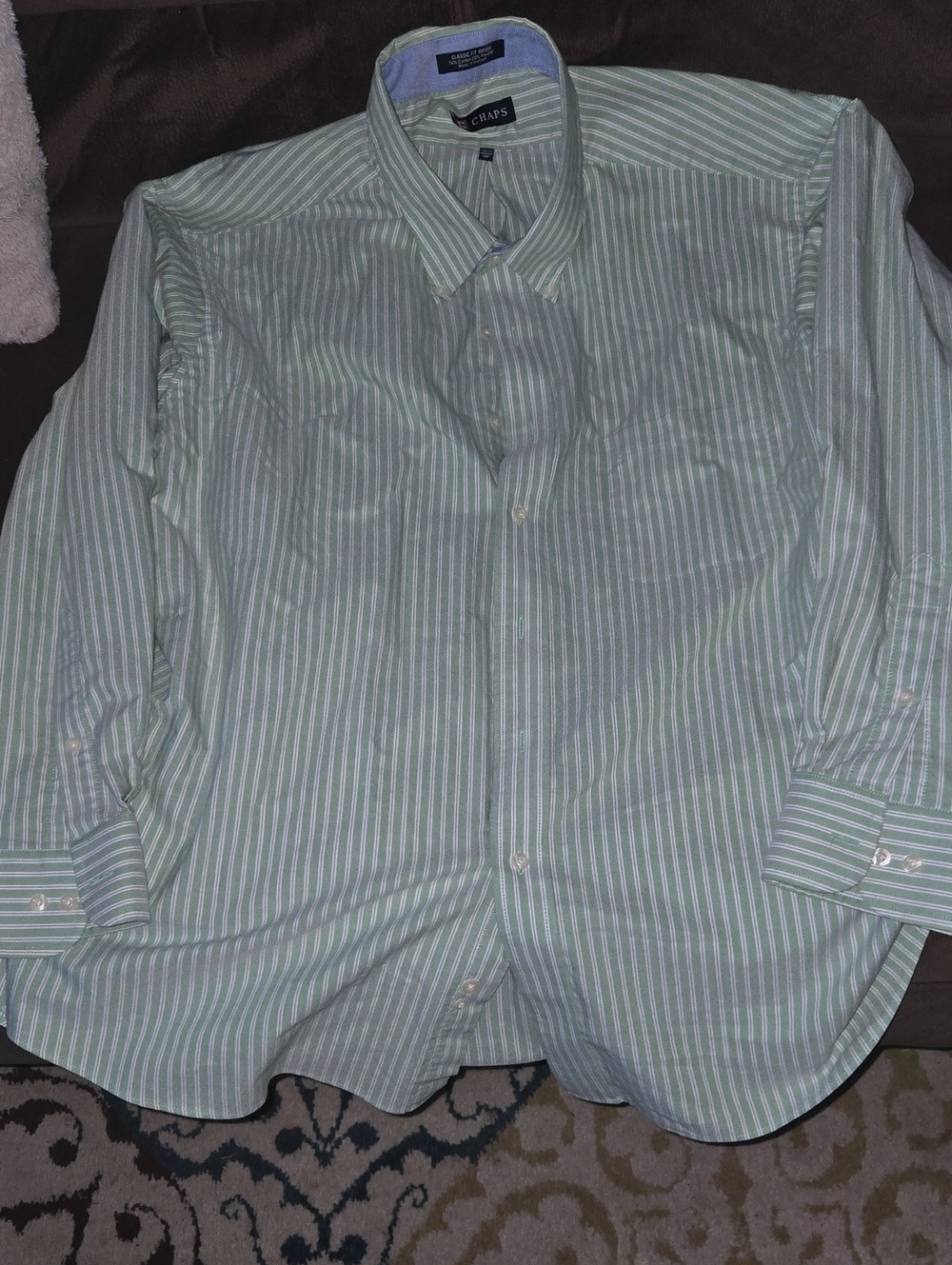 Worn Once Chaps Men's Light Green & White Striped Dress Shirt 18- 18 1/2